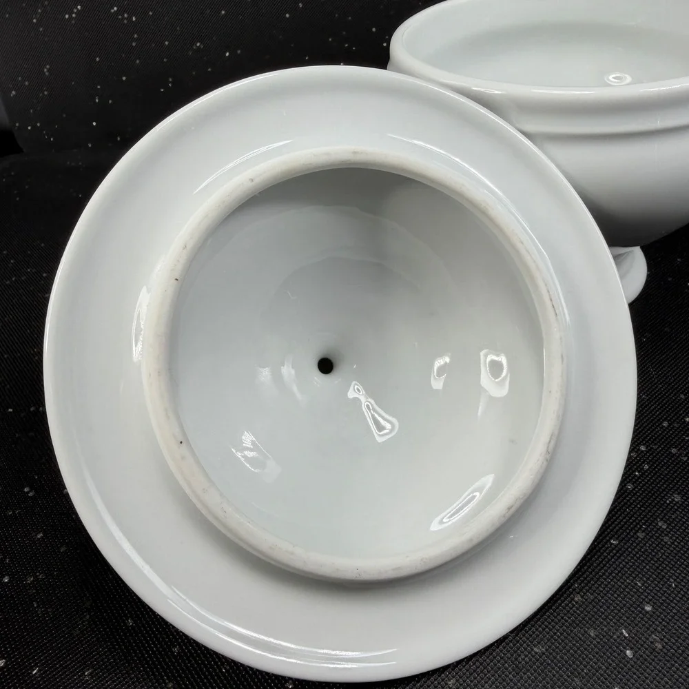Apilco France White Porcelain Lion Head Dish w Lid Footed Bowl Container Jar